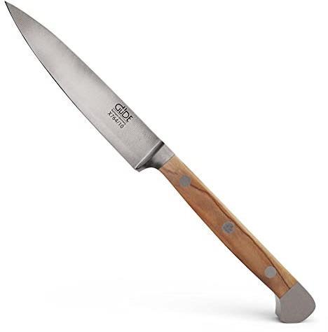GÜDE Solingen - Skalkniv smidd, 10 cm, olivträ, ALPHA-OLIVE - double bolster, Handgjord Tyskland