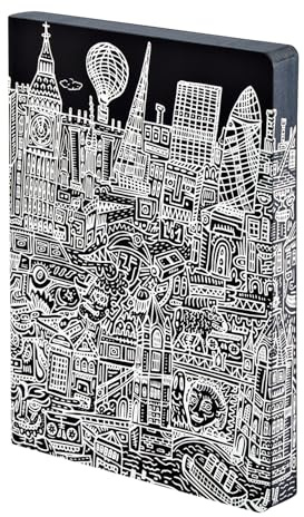 Nuuna Notizbuch A5+ Graphic L - London, Leder schwarz | Dotted Journal | 3.5 mm Punktraster Grau | 256 nummerierte Seiten | 120 g Premium-Papier | made in Germany