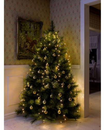 Konstsmide LED Baummantel mit Ring, für Weihnachtsbaum, 5 Stränge à 30 Dioden, vormontiert, 150 bernsteinfarbene Dioden, 24V Innentrafo, dunkelgrünes Kabel - 6360-820