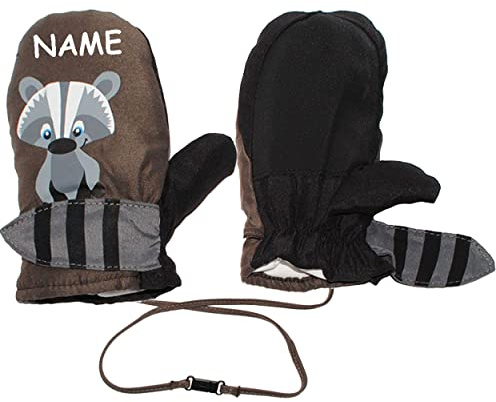 alles-meine.de GmbH Fausthandschuhe/Fäustlinge - mit langem Schaft + Klettverschluß - Größen: 3 bis 4 Jahre - süßer Waschbär - incl. Name - LEICHT anzuziehen ! mit Daumen_..