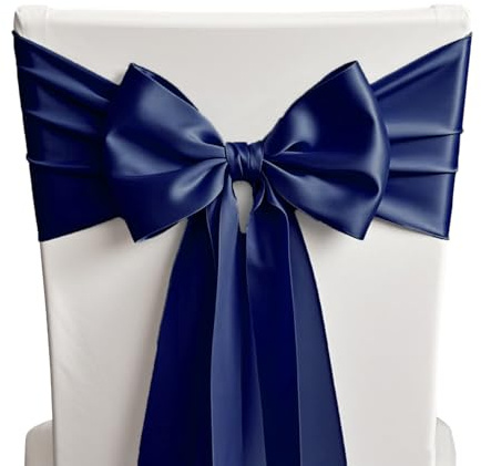 SINSSOWL 25 stück Hochzeit Dekoration Mehrfarbig Satin Stuhl Bezug Bow Ties in Event & Party Supply Stuhl Schärpen- Marineblau
