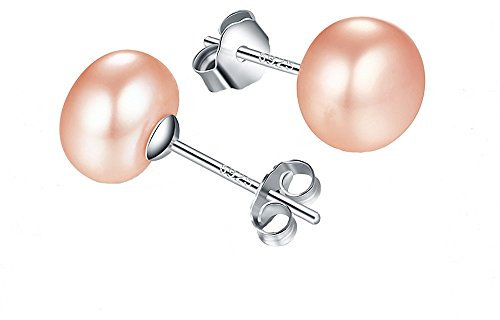 Kim Johanson Damen Perlenohrringe Jasmin aus 925 Sterling Silber mit echten rosa Süßwasser Perlen Ohrstecker inkl. Schmuckbeutel