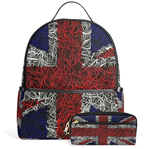 MONTOJ Große Britische Flagge Reisetasche mit Make-up-Tasche Campus Rucksack Unisex Schulrucksack Daypack für Mädchen