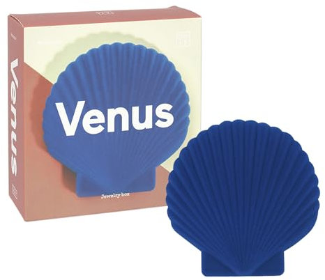 DOIY - Boîte à bijoux pour femme - Organisateur de bijoux - Design en forme de coquillage - Élégant et pratique - Revêtement en velours - Couleur bleu marine - 12,6x12,8x5 cm