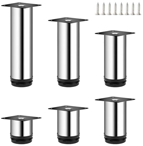 Qrity 4 Stück Verstellbare Möbelfüße, Tischbeine Rund Edelstahl 350mm, Tischbeine Möbelfuß für Tabellen, Schreibtische, DIY Möbel, Sofa