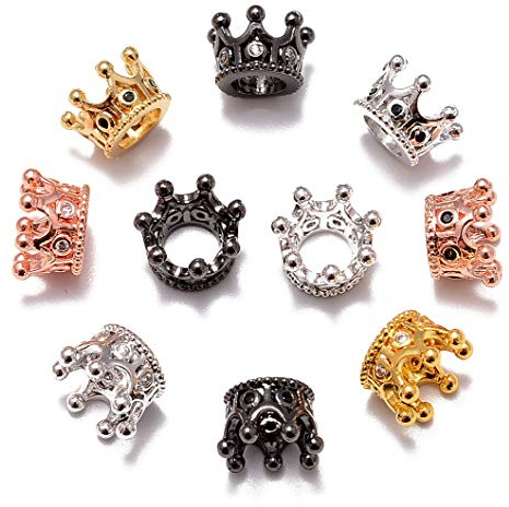 AD Beads Zircon Pave Rhinestones King Crown Or Queen Crown Bracelet Connector Charm Spacer Beads (10 pcs Mixedcolor (Queen Crown 7x10mm))