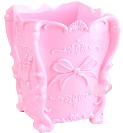 SOLUSTRE Acryl Make Up Pinselhalter mit Graviertem Design Verschleißfest und Kratzfest Rosa Kosmetikpinsel Topf für Dekorativen Schminktisch