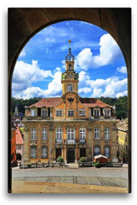Premium Textil-Leinwand 30 x 45 cm Hoch-Format Rathaus Schwäbisch Hall, Leinwanddruck von fotoping