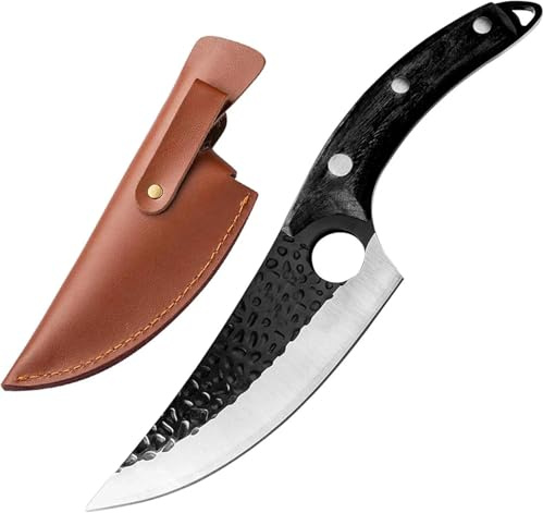 Dream Reach Coltello disossatore da cucina con custodia in pelle, forgiato a mano, in acciaio al carbonio e acciaio al carbonio, per la carne e il fornello da cucina all'aperto, con confezione regalo
