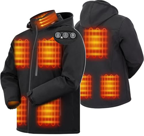 ARRIS Heated Jacket for Men, Electric Heating Warm Coat Waterproof with 7.4V Rechargeable Battery/8 Heating Areas/Detachable Hood for Winter Use