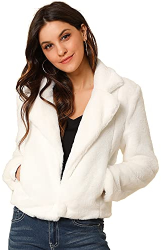 Allegra K Women's Cropped Fur Jacket Lapel Fluffy Cardigan Shrug 2026 Winter Short Faux Fur Coat Outfits Large White