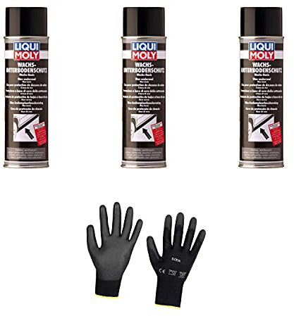 Iloda 3xOriginal Liqui Moly 500ml Wachs-Unterbodenschutz anthrazit/schwarz 6100 Schutzhandschuhe