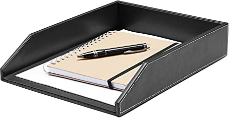 Gallaway Leather Briefablage, Schreibtisch-Organizer – Premium-PU-Leder-Tablett, Dokumentenhalter passend für A4-Papier, stapelbare Schubladen für zusätzliche Schreibtischaufbewahrung. (Schwarz)