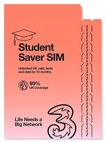 Three 10 Month Unlimited Student Saver Pay As You Go SIM