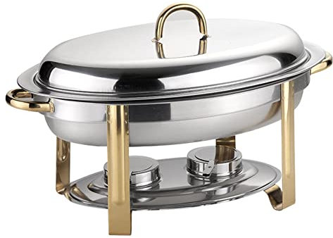MNSSRN Ovaler Edelstahl-Buffetkocher, Edelstahl-Hot-Pot-Buffet-Heiz-Set, mit Essensschale, Wasserschale, Rahmen, Deckel und Brennstoffregal