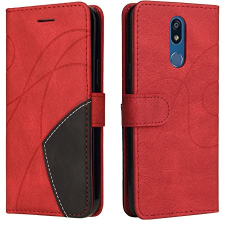 Fatcatparadise Kompatibel mit LG K40 / K12 Plus Hülle, Leder PU Brieftasche Handyhülle Flip Case Silikon Bumper Schutzhülle Klapphülle. Lederhülle mit Kartenfächern und Standfunktion (Rot)