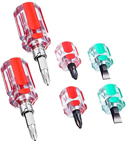 XLKJ Mini Schraubendreher Stubby 6 Stück Nähmaschine Schraubendreher Flachkopf & Kreuz-Kopf Schraubendreher für Elektronik-Reparaturen