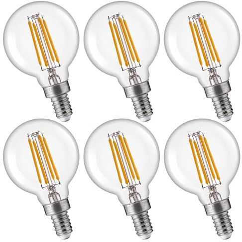 FLSNT G16.5 Dimmable LED Candelabra Bulbs 60W Equivalent, LED E12 Chandelier Light Bulbs, 550LM, CRI90, 5.5W, AC 120V, 6 Pack, 2700K Soft White
