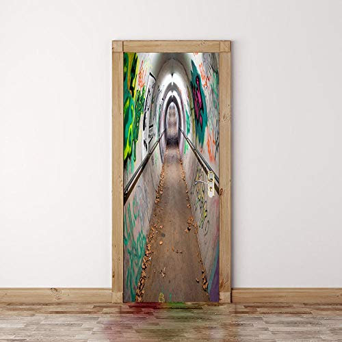 GSKBDQ 3D Türaufkleber Für Innentüren 95X215Cm Tunnelkunst-Graffiti Türtapete Selbstklebende Türposter Wandbild Wasserdichte Wandtattoo Pvc Türfolie Schlafzimmer Wohnzimmer Küche Home Deko