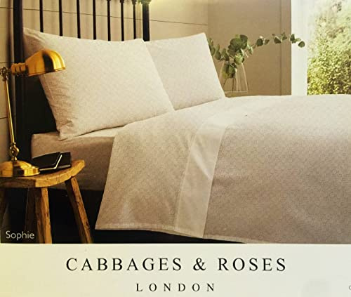 Cabbages & Roses of London Home Percale Collection Floral 4 Piece Sheet Set 100% Cotton Percale Crisp & Cool, Lightweight & Moisture-Wicking Light Bedding (Sophie, Queen (U.S. Standard)) White