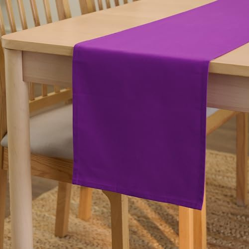 Encasa XO Table Runner Größe 32x150 cm | Baumwoll -Leinwand Stoff | Lila Solid Color | Waschbarer und dauerhaft