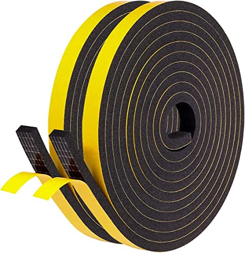 Ruban D'étanchéité Autocollant, 12 mm (l) x 6 mm (H) / 8 m (L) pour Portes, Fenêtres, Joint en Mousse, Joint de Porte, Fenêtre, Joint en Caoutchouc pour Collision, Isolation Acoustique (Noir)