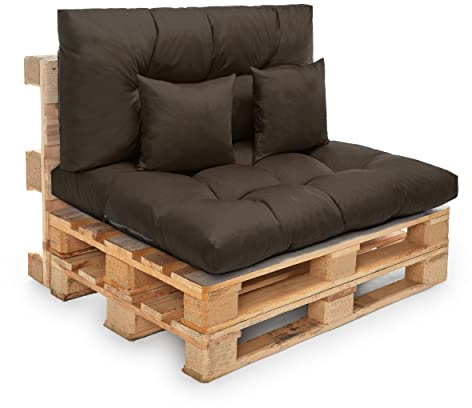 Diverpuff Set Cojines para Palets Impermeables Color Marrón Asiento 120x80 Respaldo 120x60 y Cojines Decorativos 40x40 para Jardín Terraza Balcón Porche Exterior Waterproof Tratamiento UV