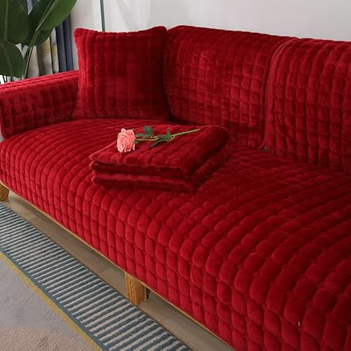 WYJHNL Sofabezug/Sofahusse, Sofabezüge/Schonbezüfe Super Weicher Flanell Dick Warm überwürfe/Sofaschoner Bequemer Plüsch rutschfest Decke Möbelschutz Für Wohnzimmer 70 * 210cm red