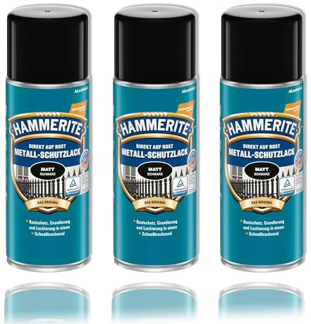 3x Hammerite Spray Metallschutzlack Rostschutz SCHWARZ MATT 400 ml