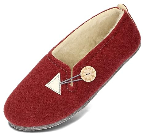 BeComfy Pantofole di Feltro Donna Suola di Feltro Fodera in Lana Bottone 36-42 EU (Rosso, Sistema Taglie Calzature EU, Adulto, Numero, Media, 38)
