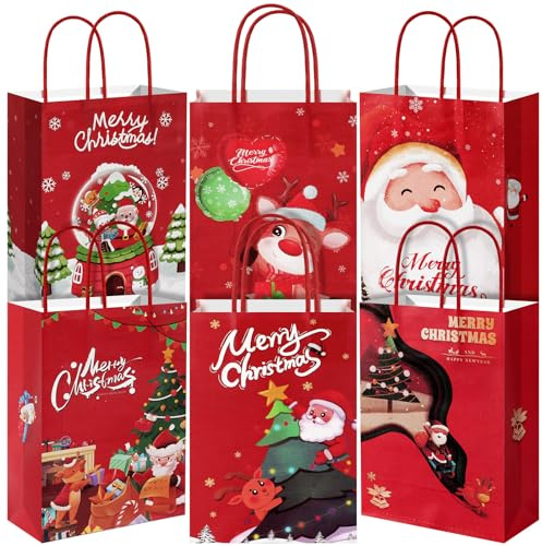 UPINS Weihnachtsgeschenktüten - 12 Stück Papiertaschen mit Griffen für Partys