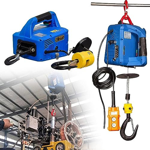 DPQYJPP Palan électrique 1500w, 3 en 1 treuil électrique 200kg 300kg 500kg, treuil Levage électrique Portable, avec télécommande sans Fil pour garages, entrepôts, Construction,Blue-200kg