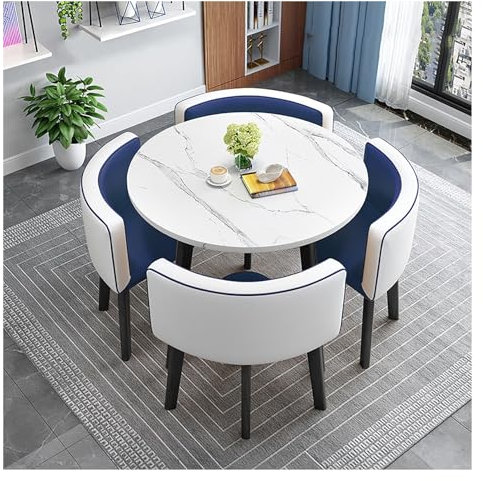 Büro Business Hotel Rezeption Esstisch Set,Büro-Empfangsraum-Clubtisch,Runde Tisch Einfach Wohnzimmer Möbel,Besprechungstisch,Runder Tisch Und Vier Stühle,Konferenzraum Sitzecke Korridor ( Color : Blu