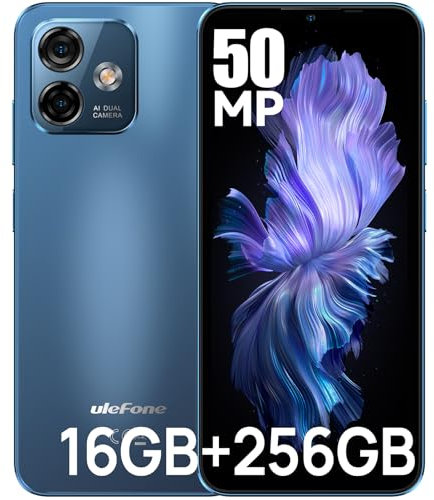 Smartphone ohne vertrag 256GB, Ulefone Note 16 Pro 50MP Kamera 16GB RAM Octa Core Android 13 Handy 6,52 Zoll Bildschirm 4400mAh, 4G Dual SIM Handy Fingerabdruck Face ID GPS OTG 2 Jahre Garantie - Blau