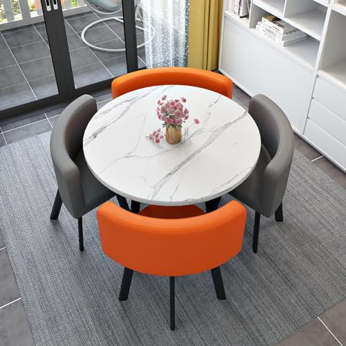 TELCIM Esstisch Mit 4 Stühlen Set, Platzsparend Runder Besprechungstisch Und Stuhl, Moderner Runde Möbel, Konferenztisch, Durchmesser 80 cm, Für Café, Büroempfang, Bibliothek (Color : A)