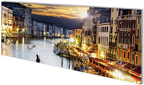 Wallario Wandgarderobe aus Glas in Größe 80 x 30 cm mit Memoboard-Funktion, Motiv: Canal Grande in Venedig am Abend mit untergehender Sonne | 5 Kleiderhaken zum Aufhängen von Jacken