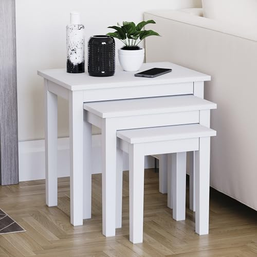 Vida Designs Yorkshire Nest of 3 Tables for Living room, Stacking Side Tables, Sturdy and Easy Assembly (White)
