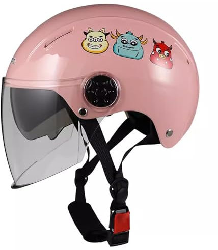 QJWMatic Kinder-Motorradhelm Offener Halbhelm Mit Doppelter Sonnenblende Jethelm Für 2–14 Jahre Alte Jungen Und Mädchen Retro-Helm C,48-56CM