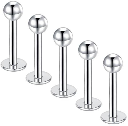Gojewen 5stk Lippenpiercing Labret Stecker 10mm Chirurgenstahl Piercing Helix Lippe Monroe Medusa Studs 16G Silber Gold