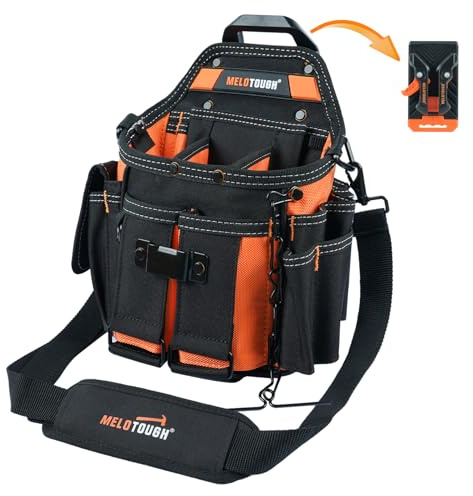 MELOTOUGH Electrician Tool Pouch Bag with Shoulder Strap Professional 15 Pockets Tool Pouch with Belt Clip Quickly Attach and Release Tool Bag