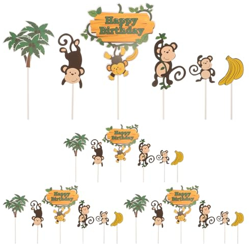 HEMOTON Juego con 24 adornos de animales de la selva – diseño de monos cupcakes picks decoración para tartas ideal para decoración de tartas, apto para fiestas de cumpleaños infantiles, decoración de