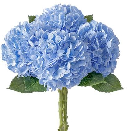 LINSIE 4Pcs Realistic Light Blue Hydrangea Artificial Flowers with Stems 19.68 Inch Latex Faux Hydrangeas Flower Real Touch Large Hydrangea for Weddings Bouquets Table Centerpieces Home Decor Party