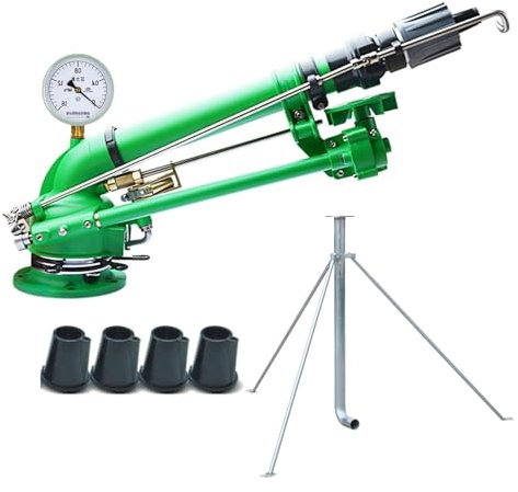 BAIYITONGDA 2 Impulse Sprinkler with Pressure Gauge, Farm Irrigation Sprinklers with On Tripod Base0°-45° Elevation Angle Adjustable, 360° Automatic Rotation, for Large Area Farmland Irrigation