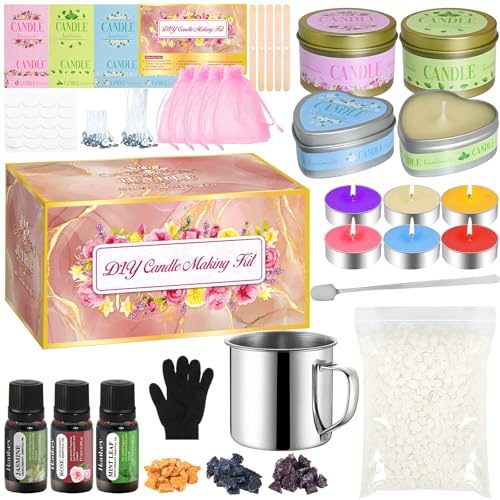Vezerd Kerzen Selber Machen Set, Kreativ Kerzenherstellung Kit, Candle Making Kit DIY Basteln Erwachsene, Duftkerze Gießen Set mit 6 Edelstahl Kerzenmodell, Als Geschenke für Erwachsene/Kinder