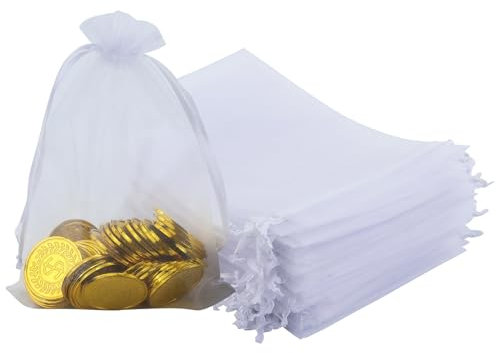 60 Pezzi Sacchetti Organza Bianchi Con Coulisse - Lavanda, Gioielli, Regalo Borse per Matrimonio, Natale, Caramelle (13 x 18 cm)