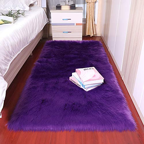 YUGWNN Lila Longhair Fell Optik Nachahmung Wolle Wohnzimmer Teppich,Pflegeleicht Wohnzimmer, Esszimmer, Schlafzimmer - Fellteppich - Carpet,50x150cm/19.7x59.0in