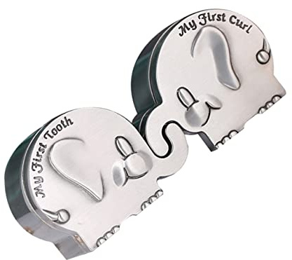 Beatifufu Erinnerungsbox Silber für Milchzähne Elefantenförmige Zinklegierung Glatte Oberfläche und Locken Geschenk zur Taufe