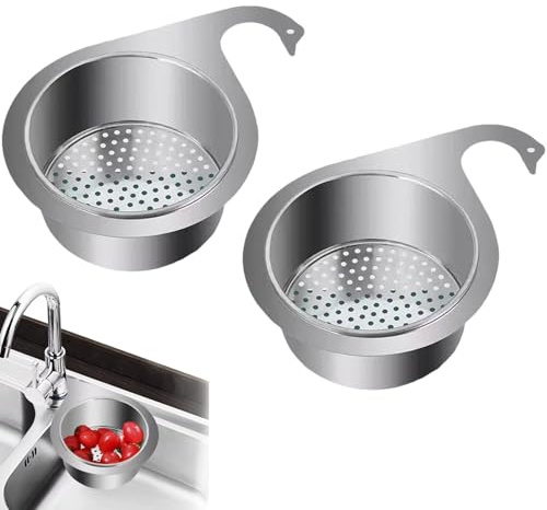 Xiuyer sil korg handfat rostfritt stål, 2 stycken silkorgar för diskho, sil av rostfritt stål, diskbänk i svanform, diskbänk avlopp korg avtagbar hängande droppkorg för kök