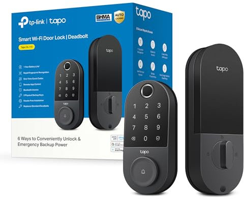 TP-Link Tapo Smart Door Lock, Deadbolt | Keyless Entry, Fingerprint Recognition, Touchscreen Keypad & in-App Monitoring with Scheduled Access | 1-Year Rechargeable Battery | BHMA Grade 2 | Tapo DL110