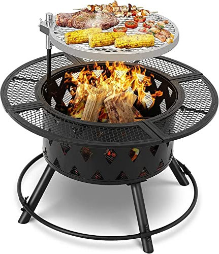 bttllke Braciere da Esterno per Feste a Legna da 32 con Barbecue da Giardino e griglia da Cucina da 18,5 Pollici, braciere Portatile da Esterno